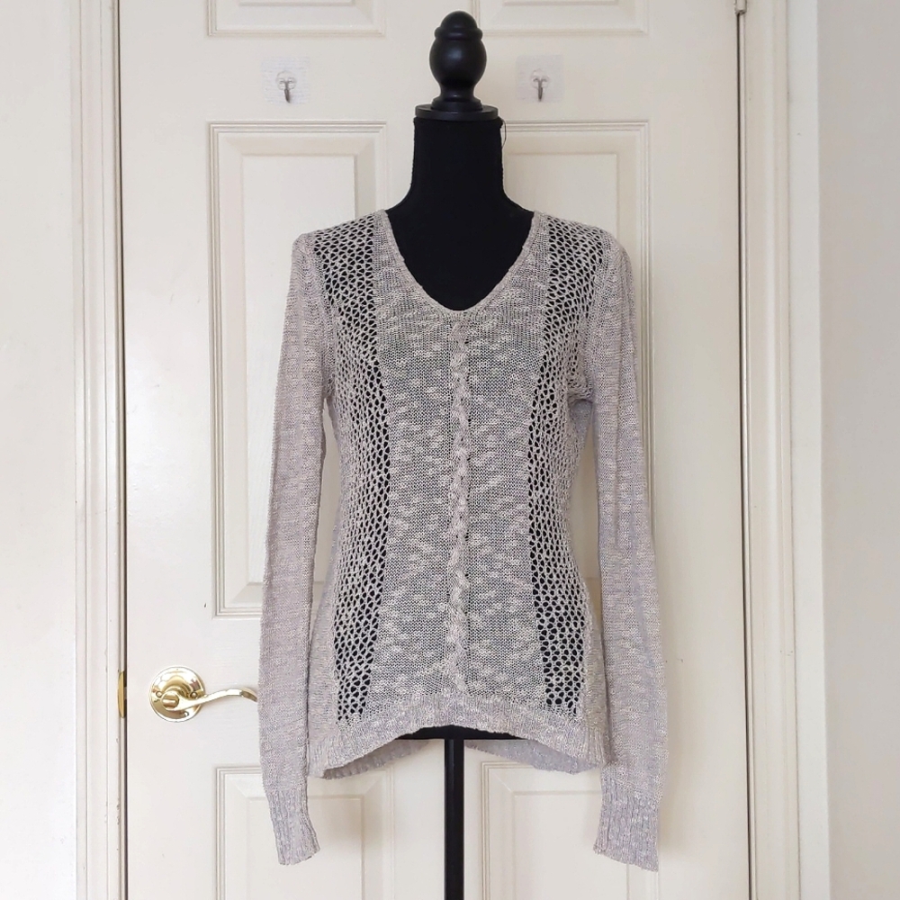 Crochet with Special Yarn V-Neck Long Sleeve Lightweight Sweater.